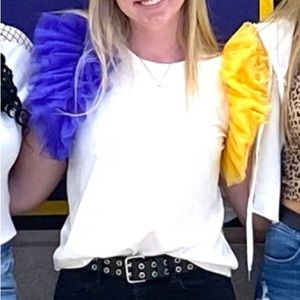queen of sparkles purple and yellow gameday top